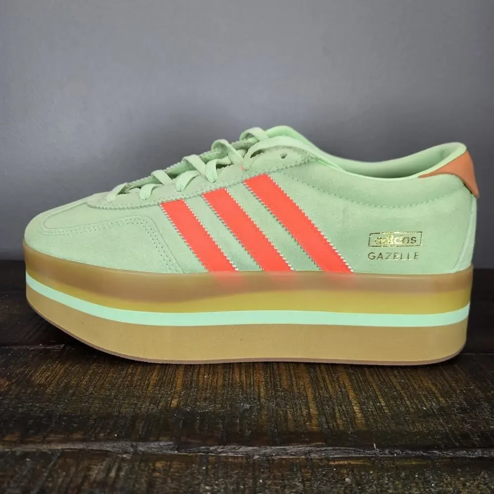 NEW Adidas Gazelle Stack Womens Size 7 Platform Shoes JR8180 Green Solar Orange
